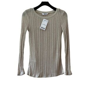 NWT! MNG Suit Long Sleeve Metallic‎ Gold Lurex T-Shirt
